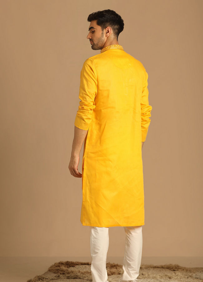 Buy Contemporary Yellow Kurta Pajama Online in Canada Manyavar Kurta Pajama for Men